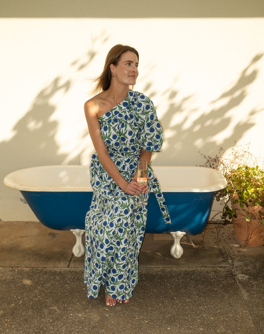 Marcelle One-Shoulder Dress in Bluebell
